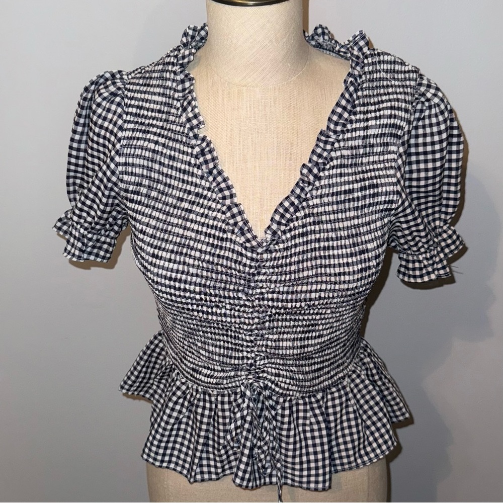 Magnolia Boutique Gingham Peplum Top Size Small